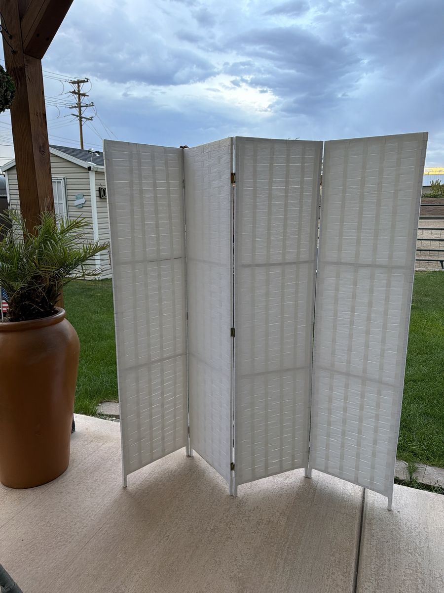 White 4-Panel Room Divider Privacy Screen