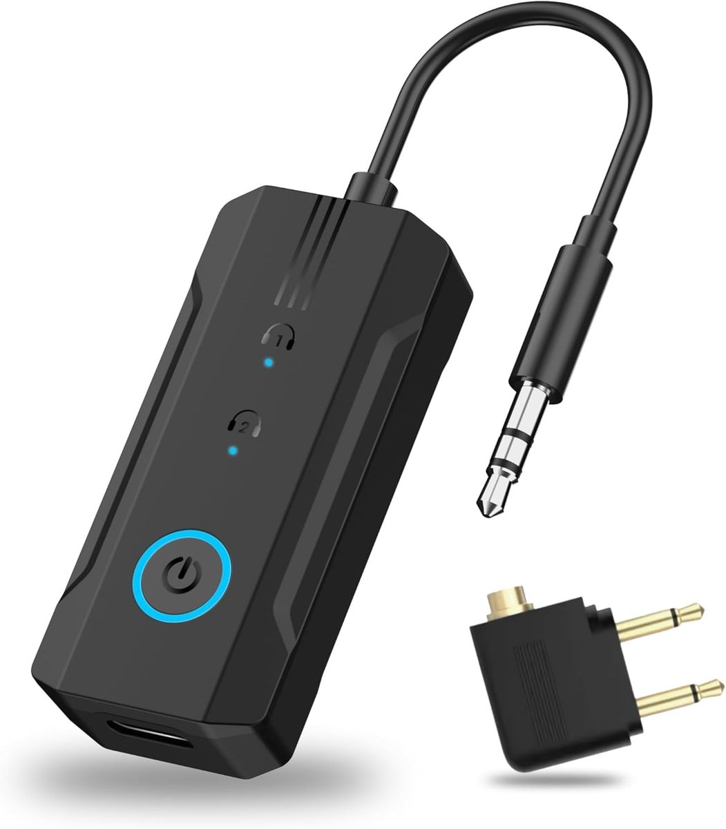 NEW 2026 Bluetooth 6.0 Transmitter Receiver, 2-in-1 Airplane Travel Adapter for 2 AirPods/Headphones,3.5mm AUX for Flight/TV/Car