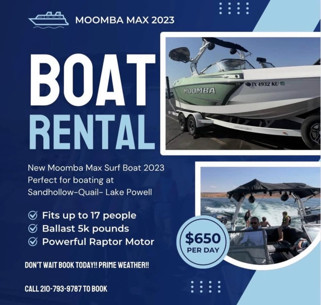 Moomba max Surf Boat Rental 2023