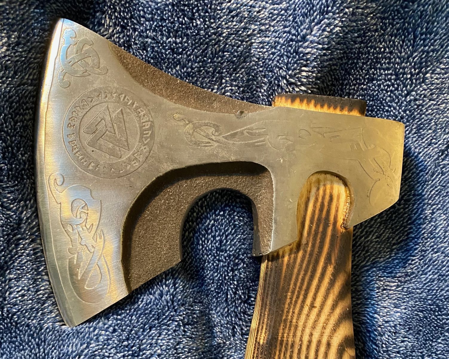 Viking Hatchet Hand-Forged Axe with Etched Blade and Leather Wrap