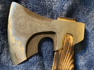 Viking Hatchet Hand-Forged Axe with Etched Blade and Leather Wrap