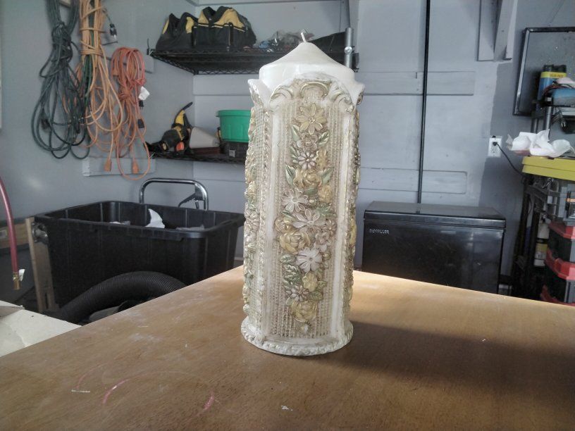Vintage Tall Floral Pillar Candle - Unscented Decorative Wax Candle