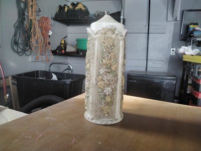 Vintage Tall Floral Pillar Candle - Unscented Decorative Wax Candle
