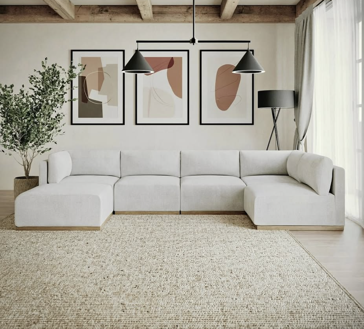 Henredon Murphy Fabric Modular Sectional with Ottoman Cream Color
