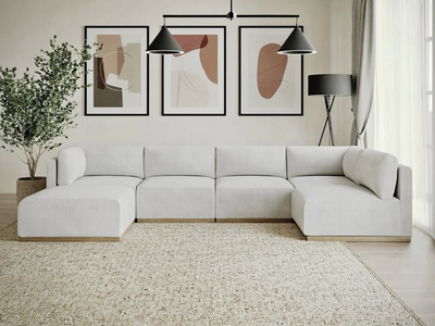 Henredon Murphy Fabric Modular Sectional with Ottoman Cream Color