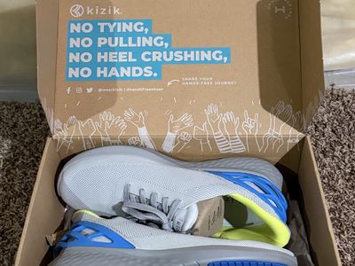 BRAND NEW Kizik Athens HandsFree Sneakers Men's Soze 11 Gray Blue Yellow No Tie Shoes
