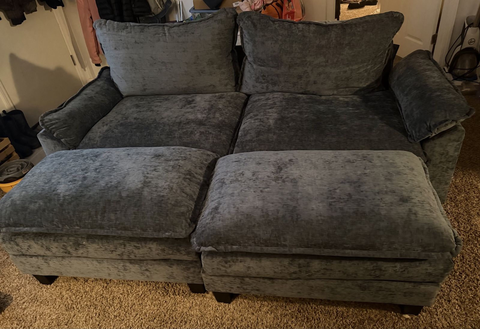 Lovely basically new blue couch with ottomans