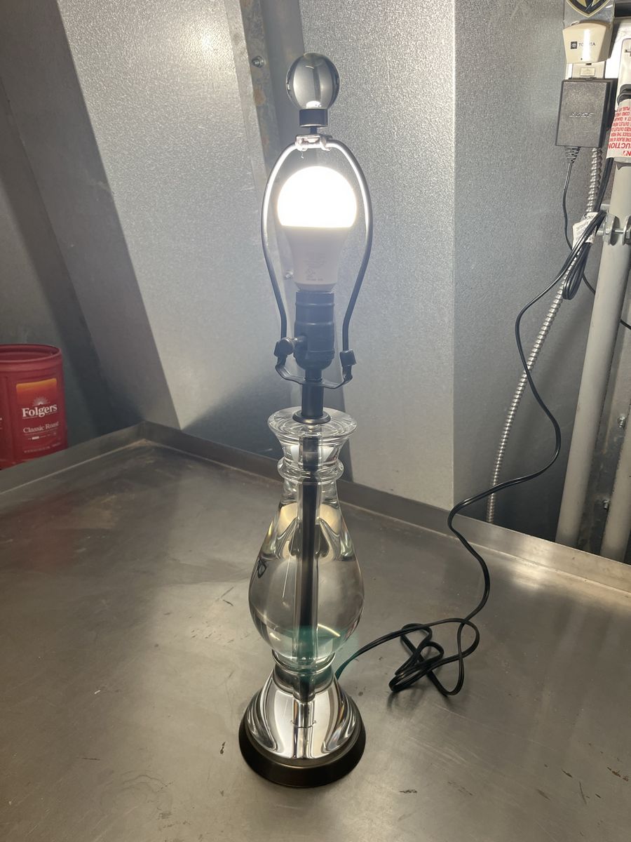 Clear Glass and Metal Table Lamp Base with Bulblass lamp