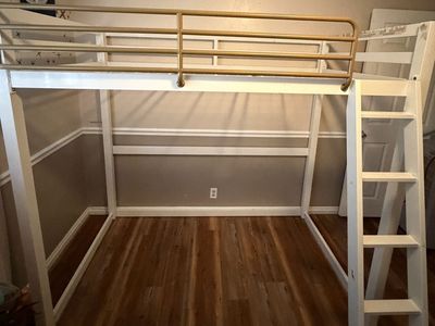 Metal Twin Loft Bed, White /Gold