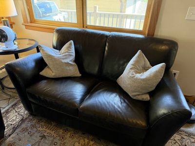 Dark Brown Leather Loveseat and Armchair Set - Comfortable Living Room Seating