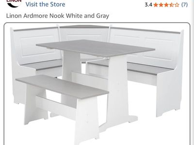 Linon Ardmore Greywash and White Corner Nook Dining Set with Table and Bench