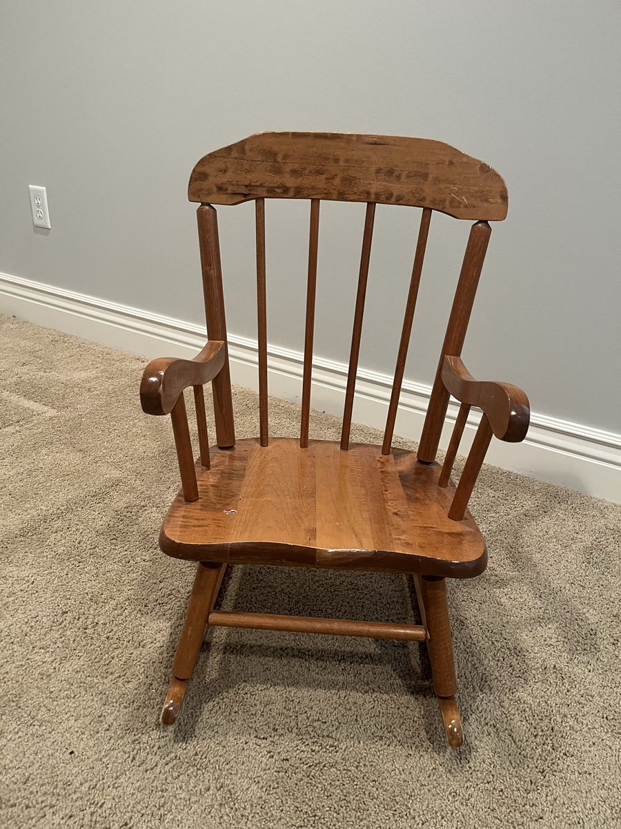 Vintage Wooden Child's Rocking Chair Spindle Back Brown