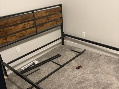 Rustic Industrial Metal and Wood Platform Bed Frame with Headboard