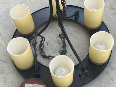 Vintage Metal Chandelier Light Fixture with 5 Glass Shades