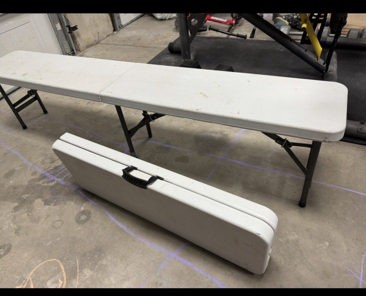 Folding Bench - Portable White Plastic with Metal Legs