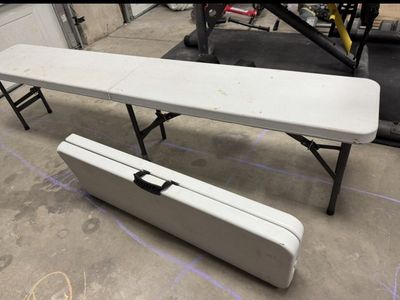 Folding Bench - Portable White Plastic with Metal Legs