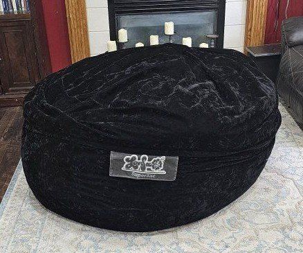 Lovesac Supersac Black Velvet Bean (Foam)  Bag Chair