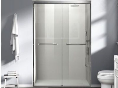 Double sliding semi-frameless shower door