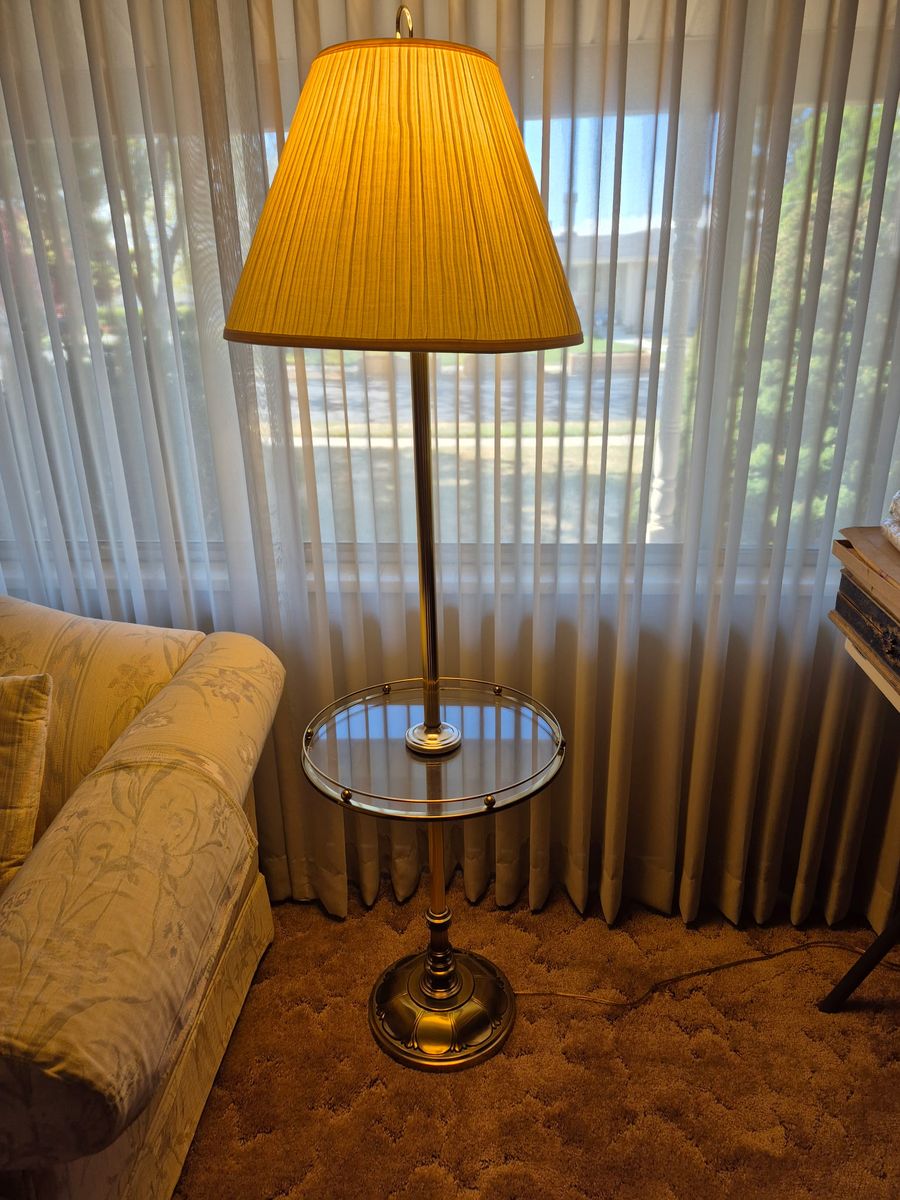 80s brass & glass floor lamp