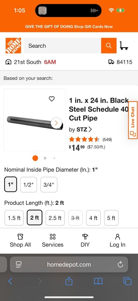 26 - 1x24 Black Steel Pipe *also 2 Galv