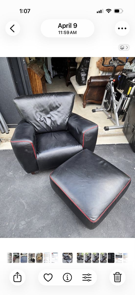 Black Leather chair with ottoman