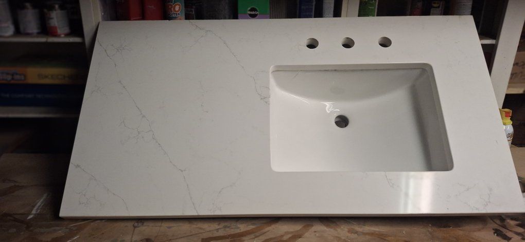 Quarts vanity top with sink