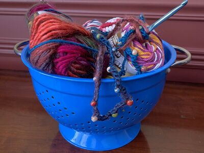 Medium Blue Enamel Colander With Silver Handles - Approx 10 x 6.5 - Possible Planter Or Storage - C PIX