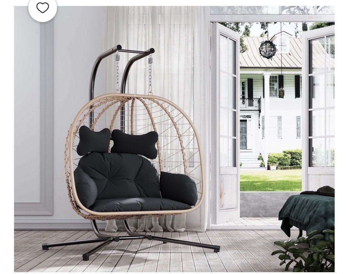2-Person Hanging Egg Chair with Stand and Cushions, 700 lbs Capacity