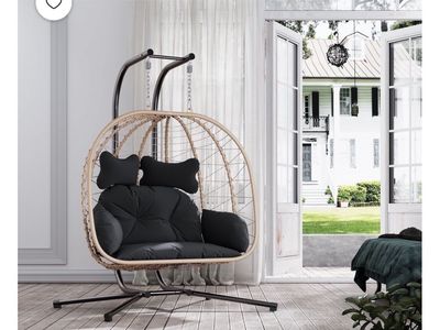 2-Person Hanging Egg Chair with Stand and Cushions, 700 lbs Capacity