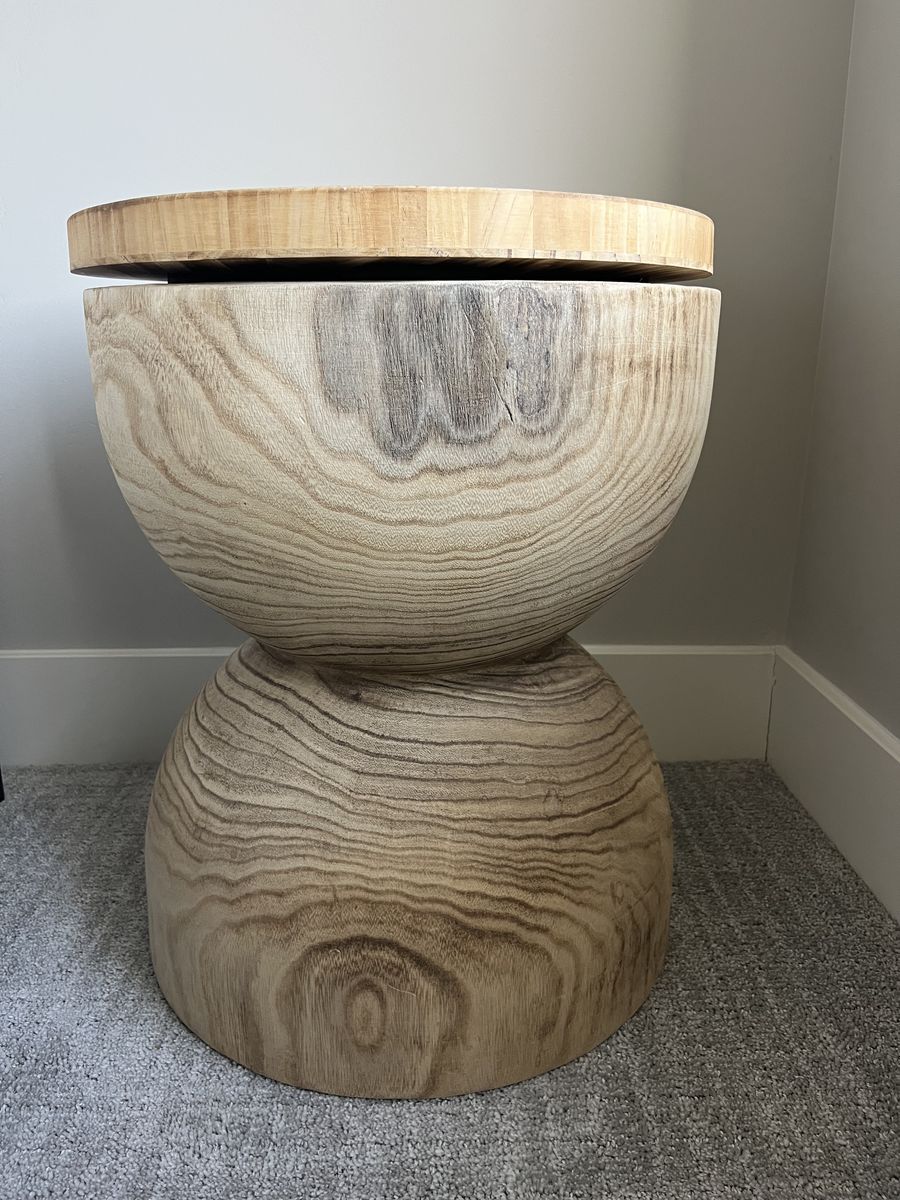 Heavy Wood Round Side Table with Removable Tray Top