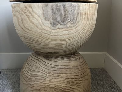 Heavy Wood Round Side Table with Removable Tray Top