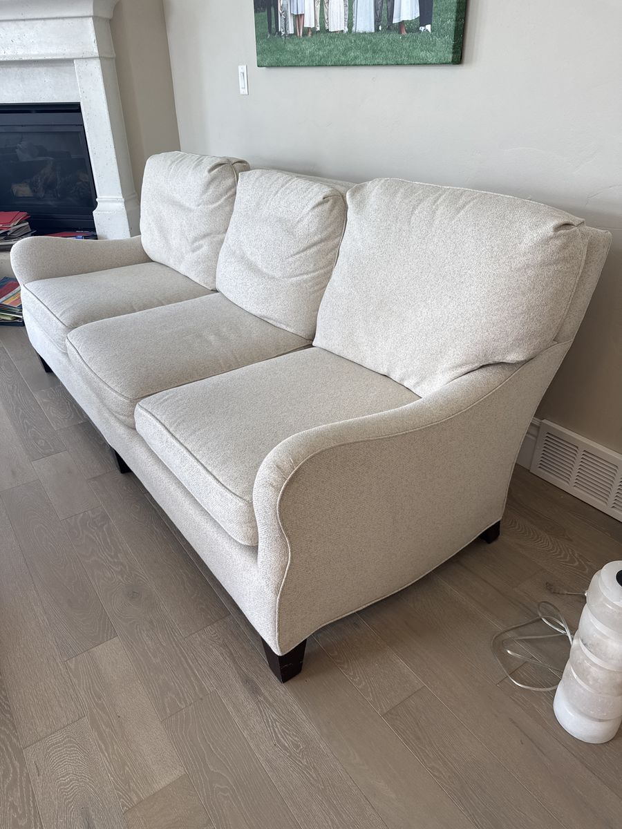 Spacious 3-Seater Sofa - Cream/Off-White Fabric Couch for Living Room