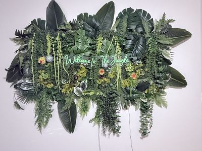 Custom Handmade Jungle Greenery Wall with LED Neon Sign