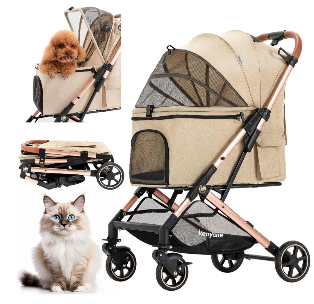 Kenyone Pet Stroller for Medium Dogs Up to 55lbs, Beige