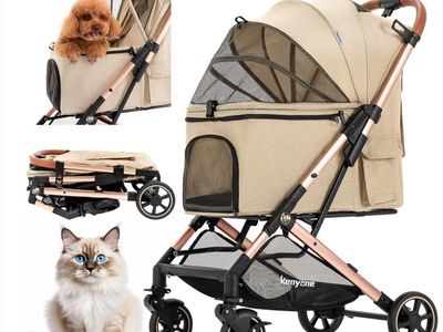 Kenyone Pet Stroller for Medium Dogs Up to 55lbs, Beige