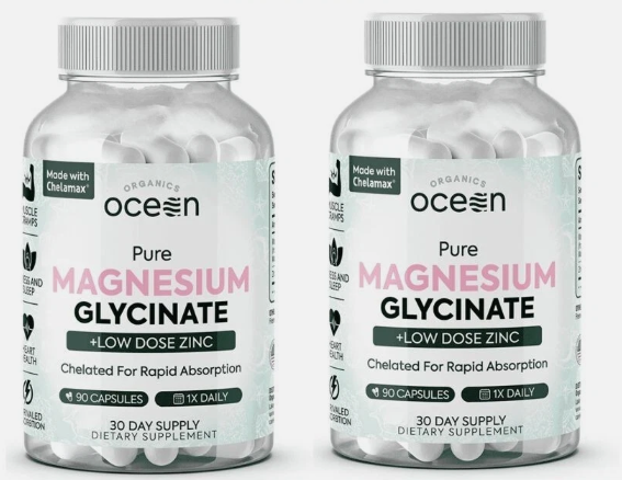 Ocean Organics Pure Magnesium Glycinate + Low Dose Zinc - 90 Capsules, 30 Day Supply- 7 bottles available - Section Extras