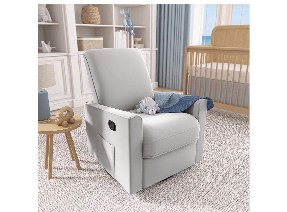 Evolur Raleigh Upholstered Manual Glider Recliner Rocking &360 Swivel smooth Glide nursery and living room chair in Grey