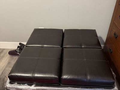 Black Faux Leather Square Storage Ottoman with Reversible Tray Tops