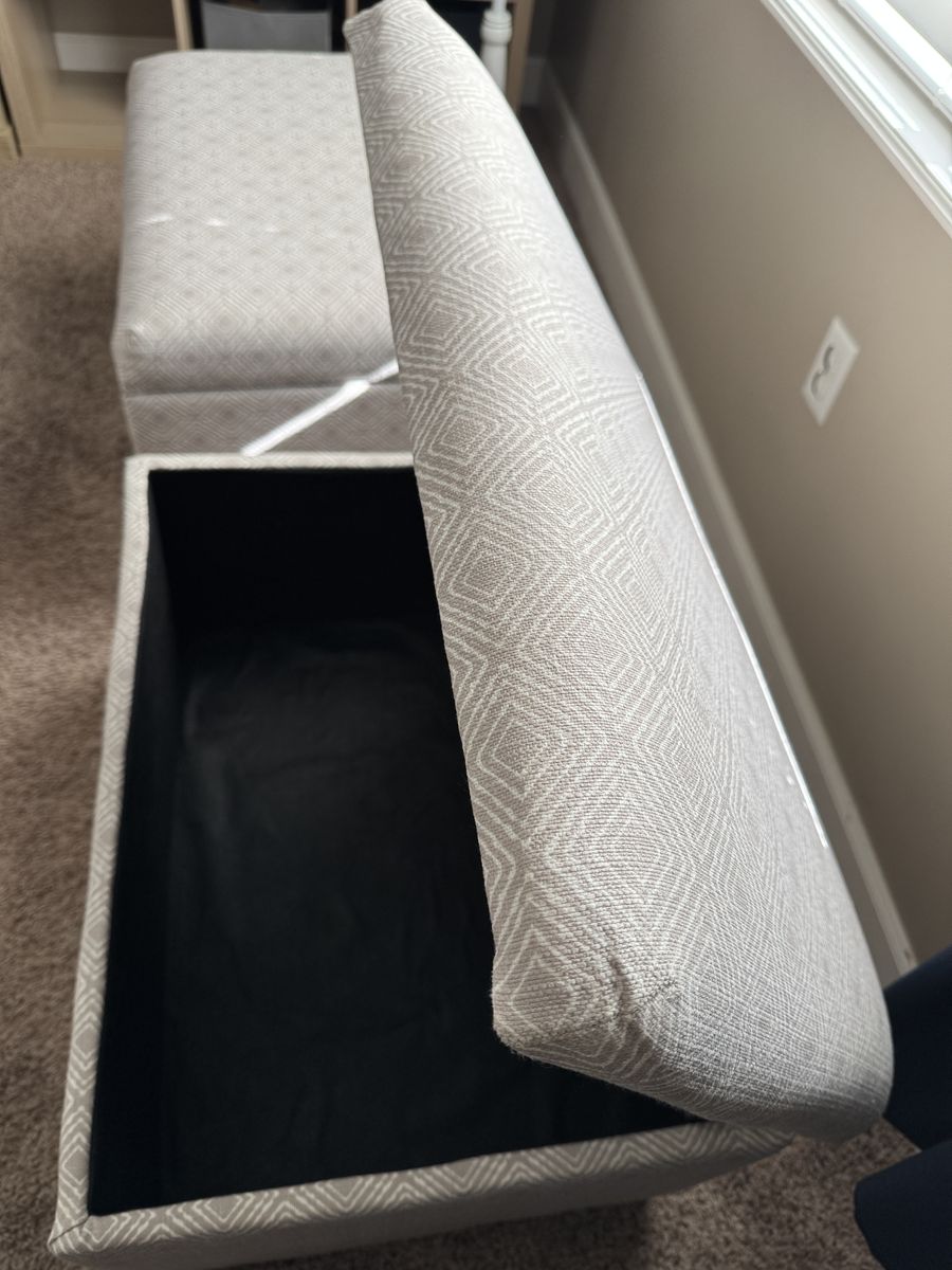 Set of 2 Geometric Pattern Fabric Storage Benches Ottomans