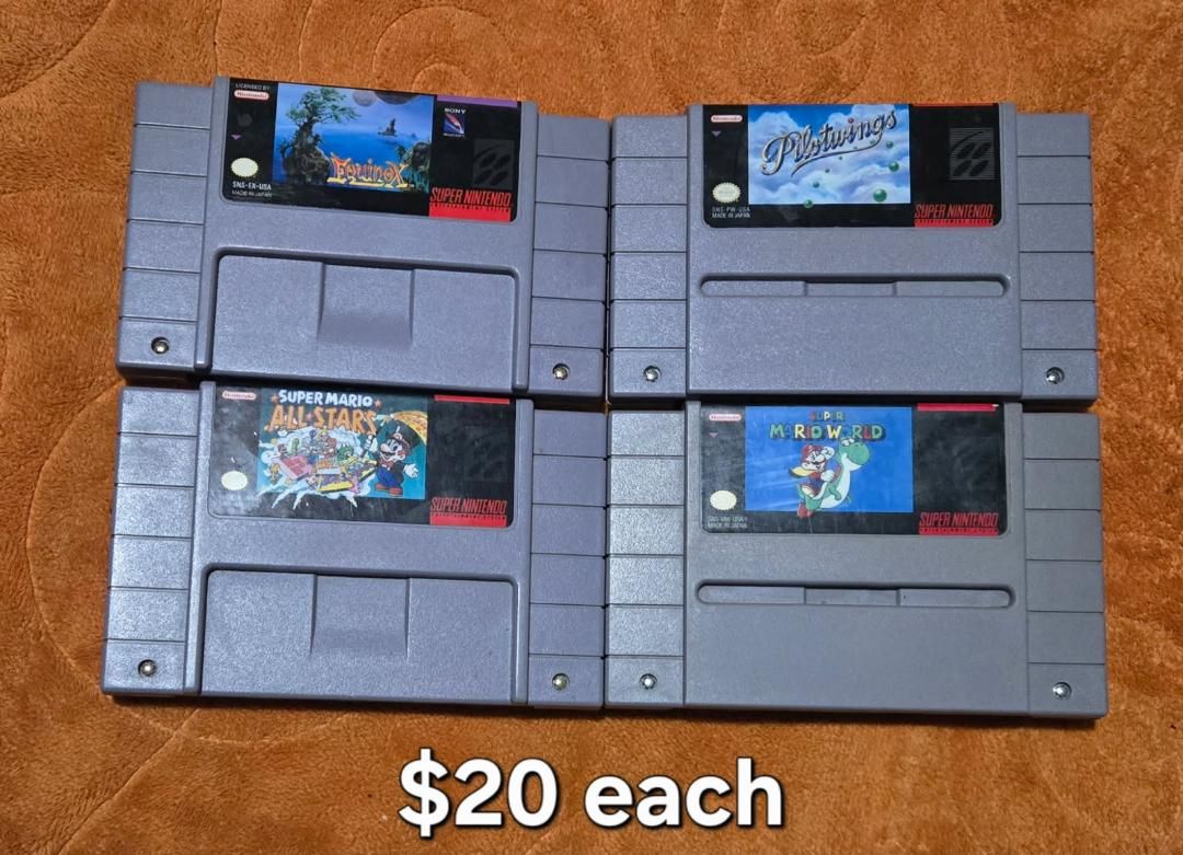 Nintendo sNes games $20 each including Super Mario All Stars! trades considered!