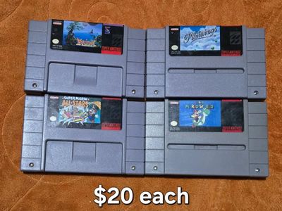 Nintendo sNes games $20 each including Super Mario All Stars! trades considered!