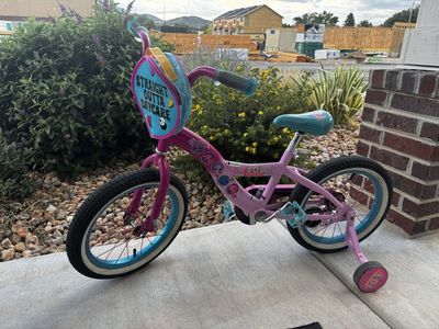 L.O.L. Surprise! Kids' 16" Bicycle Pink/Blue with Training Wheels & Pouch, "Straight Outta Daycare"