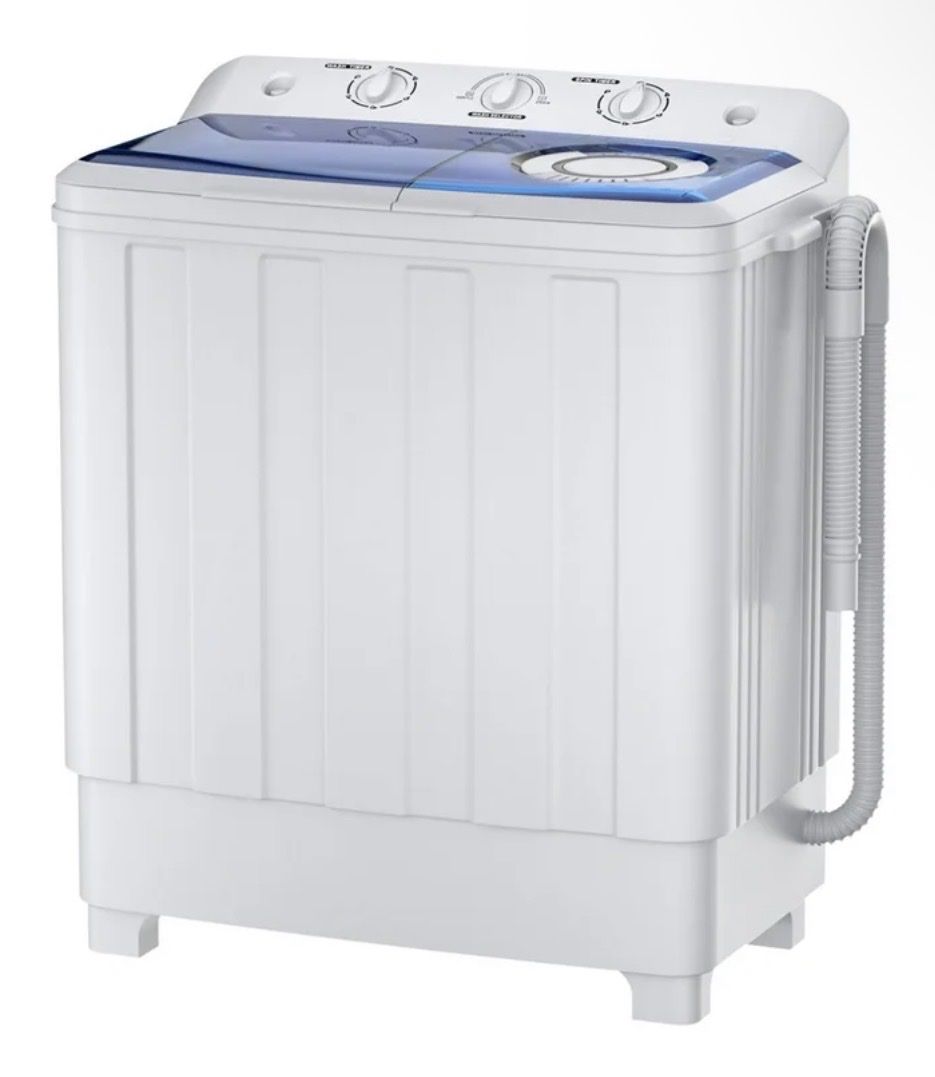 Portable Twin Tub Washing Machine & Spinner, 18lb Wash/10lb Spin Capacity, White/Blue Top Load