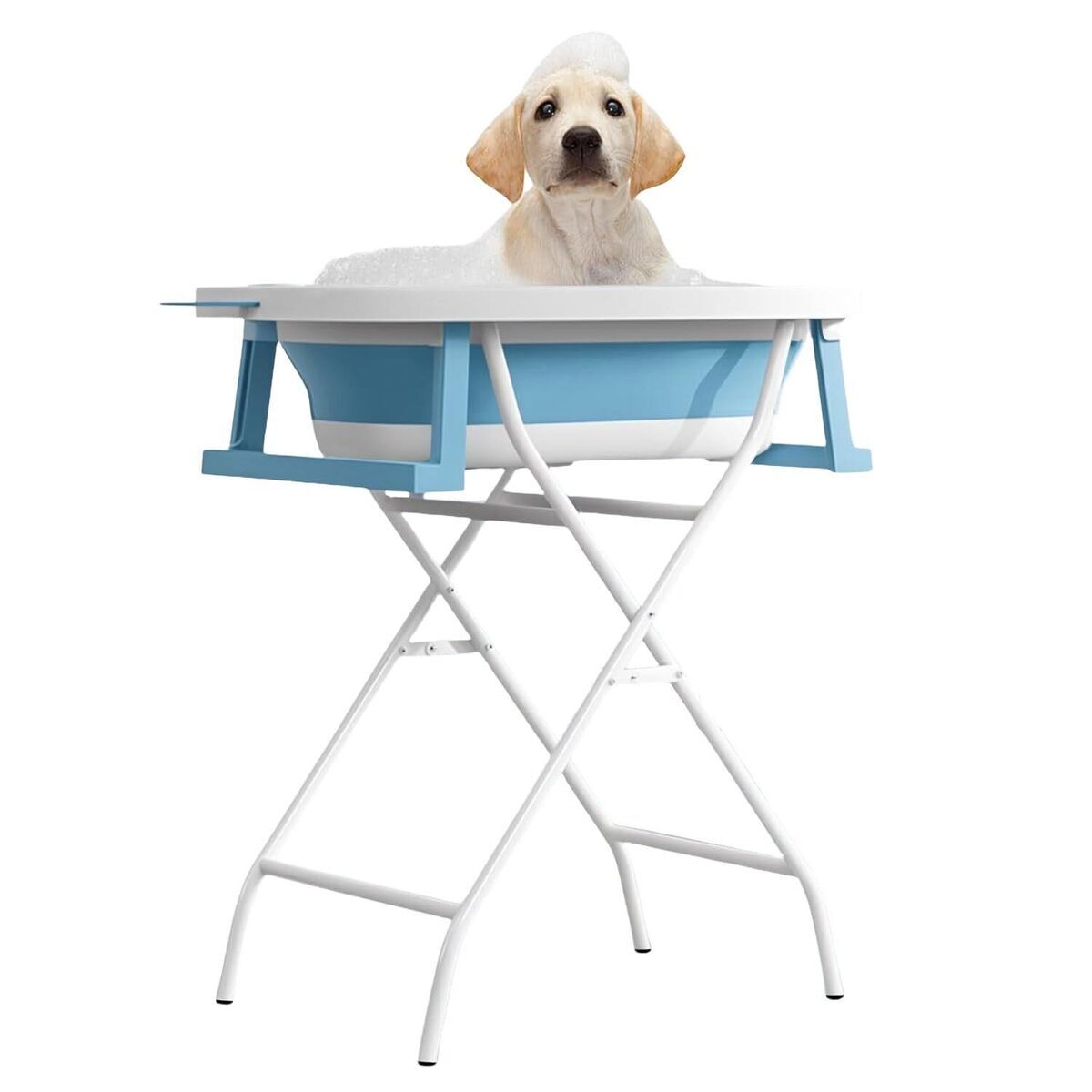 2 in 1 Portable Dog Washing Station tubs for Bathing & Grooming, Collapsible Pet Bathtub Elevated Blue
