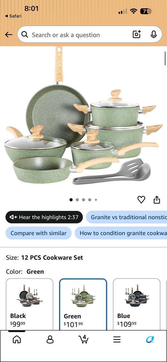 Kitchen Academy 12-Piece Nonstick Cookware Set - Green Granite