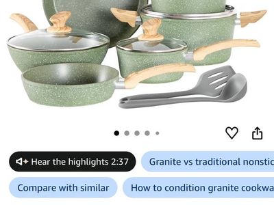 Kitchen Academy 12-Piece Nonstick Cookware Set - Green Granite