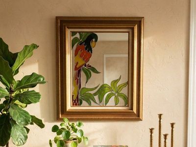 Vintage Parrot Stained Glass Framed Mirror