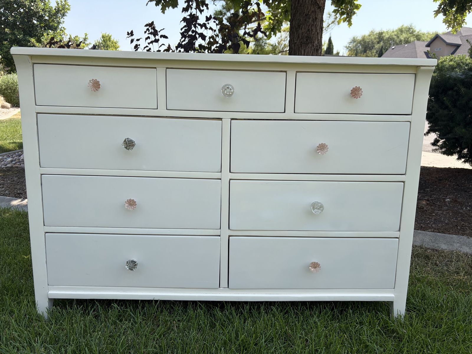 White Dresser 9 Drawers Solid Wood Vintage Made in USA