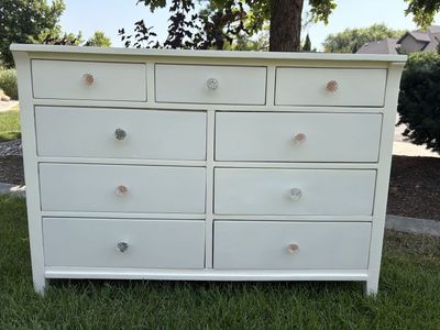 White Dresser 9 Drawers Solid Wood Vintage Made in USA
