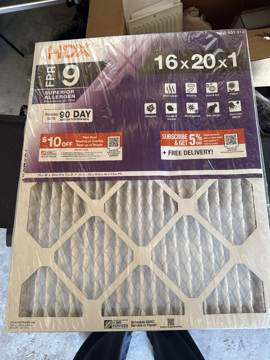 HDXw 16x20x1 Superior Allergen FPR 9 Electrostatic Air Filter - New